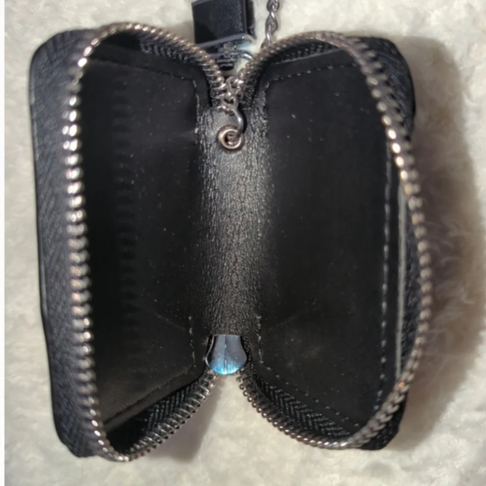BMW Black Leather Key Fob Case Holder with Logo Silver Zip